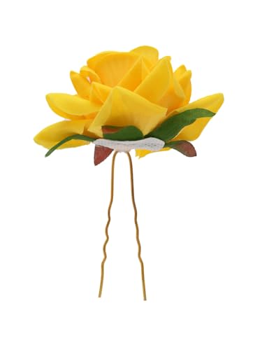 Image of Vogue Hair Accessories Rose Flower Pins Set Of 2 Yellow (Vha A 01)