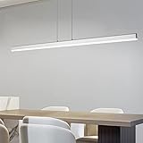 JC TOPA Minimalist Linear Pendant Light 41.7” Dimmable Modern Light Fixture LED Hanging Light for Kitchen Island Dinning Room Living Room Office Sliver, Warm White 3000K