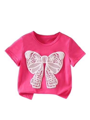 Verdusa Toddler Girl's Cute Bow Tops Coquette Round Neck Graphic Tees Summer T Shirt