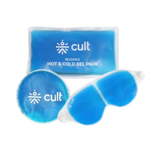 Image of Cult Reusable Hot & Cold Gel Pack with Eye Mask for Puffiness, Headache, Migraine, Eye Strain, Injuries, Muscle Recovery & Everyday Pain Relief - Pack of 3