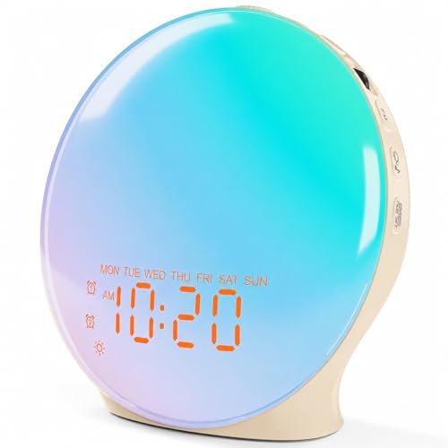 Image of JALL Full Screen Dimmer Sunrise Alarm Clocks for Bedrooms, Wake Up Light with FM Radio, 25 White Noise Sleep Sounds, Bluetooth Speaker, Dual Alarms Bedside Clock for Heavy Sleepers