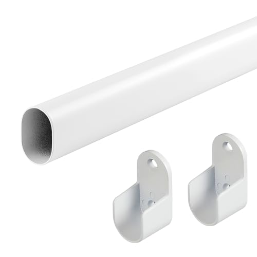 Oval Closet Rod for Hanging Clothes Adjustable Closet Rods 18 to 52 Inch Heavy Duty White Poles Bar Closet Rod Expandable for Wardrobes Laundry RV