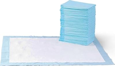 Amazon Basics Leak-Proof Dog and Puppy Potty Training Pee Pads with Quick-Dry 5-Layer Design, Housebreaking, Standard Absorbency, X-Large, 28 x 34 Inch, Blue & White, 60-Pack
