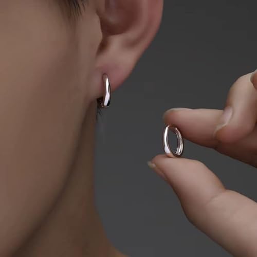 S925 Sterling Silver Earrings Men's Women's Hoop Earrings Pierced (Star Mirror) #TOP1