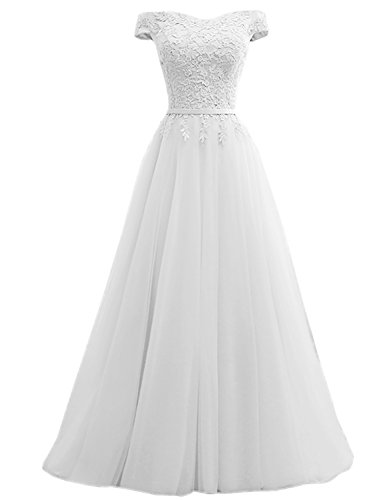 Sarahbridal-Womens-Tulle-Formal-Prom-Evening-Dresses-Long-Off-Shoulder-Applique-Bridesmaid-Gowns-White-US12