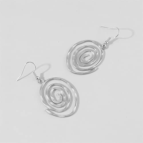 MALOYANVE Round Spiral Earrings for Women Creative Gold Silver Plated Circle Metal Wave Thread Hollow Out Dangle Drop Statement Earrings Fashion Jewelry Gifts4