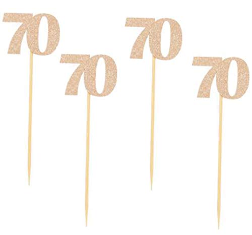 Glitter Gold/Rose Gold 70th Birthday Party Cupcake Toppers. 24 Pack Number