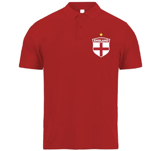 lepni.me Mens England Football Polo Shirt with Your Name and Number | English Flag Badge Personalised Jersey Custom Top | World Cup 2022 Championship (M Red Without Print)