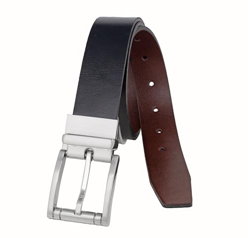 Vince Camuto Belts Men | Reversible Black Belt to Dark Brown Belt with Edge Crease Detailing and a Gun Metal Finish