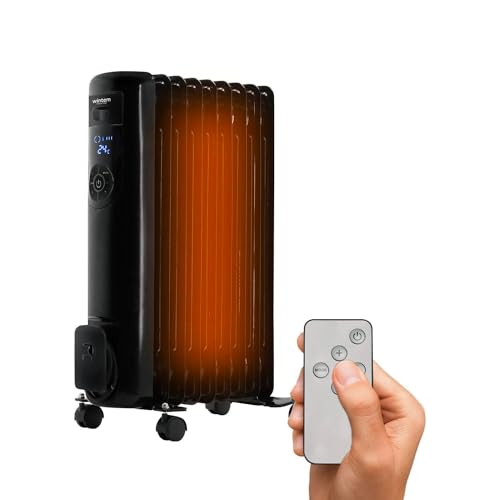 Radiatore ad Olio Elettrico 1500W – Stufa Elettrica Basso Consumo con Telecomando - Termosifone Elettrico 9 Elementi, Ruote e Manico – 13x42,5x60cm