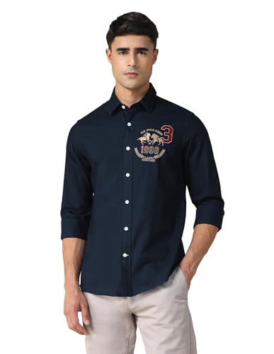 Image of U.S. Polo ASSN. Solid Tailored Fit Shirt for Men - 100% Cotton, Breathable & Comfortable, Full Sleeves Casual Shirt for Men