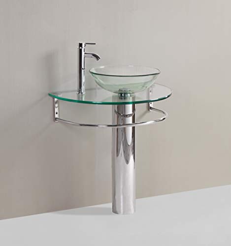 Exclusive Lorixon LV-006-30C Bathroom Pedestal Vanity 30" Wide Glass Vessel Sink Set