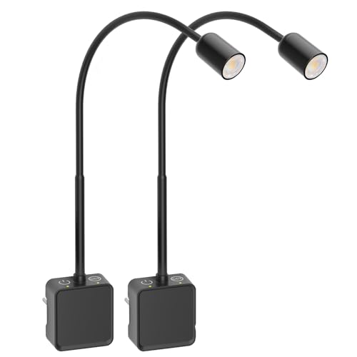 PRINCEWAY Lamparas Apliques de Pared de Mesita de Noche Lectura Foco LED Regulable Táctil Negra con Enchufe para Dormitorio Cocina Sala de Estar, 3 Modos de Color, Ángulo de Luz 50°, Paquete de 2