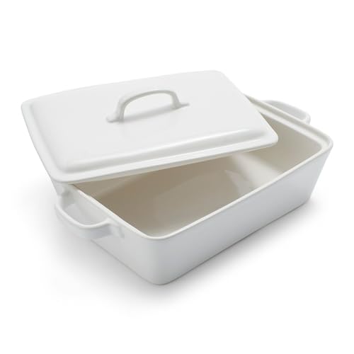 Sur La Table Rectangular Stoneware Casserole with Lid, 4 qt, White