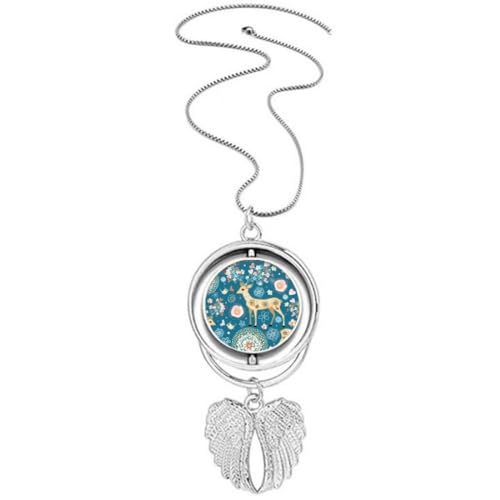 Collier avec pendentif cerf et ailes d'ange rotatives en émail fin