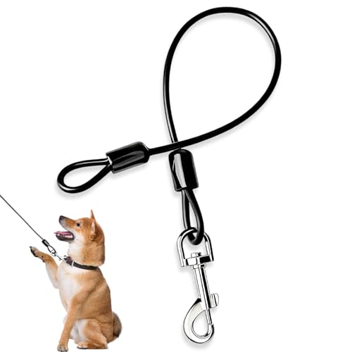 HUANR Bissfeste Hundeleine, Stahlseil Hund Sicherheitsgurt, Hundeleine Verlängerungsseil mit 360° Schnalle, Schwarzes Hausleine für Hunde, für Zuhause, Park und Camping