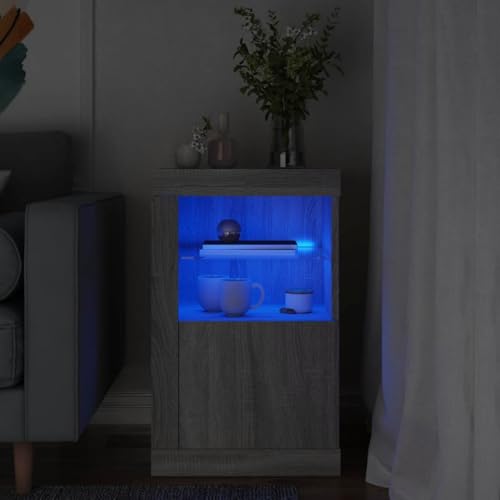 Holamys Armario auxiliar con luces LED, color gris, madera Sonoma, 41 x 37 x 67 cm, diseño moderno para salón, mueble de almacenamiento versátil