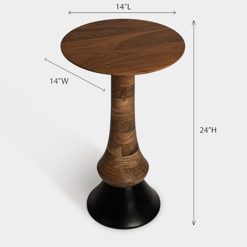 Image of Comet End Table Wooden Side Table for Living Room| Bedroom | Bedside Table | Nightstand | Sofa Side Table | Accent Table | Home Decor Furniture | Walnut Finish| Acacia Wood | 61cm
