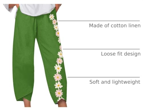 Image of DMOYALA Linen Pants for Women Summer Casual Wide Leg Capri Pants Loose Fit Palazzo Pants Cropped Beach Pants with Pockets