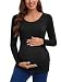 Jinson Women's Motherhood Maternity Tunic Tops Mama Clothes Flattering Side Ruching Long Sleeve Scoop Neck Pregnancy T-shirt Black S