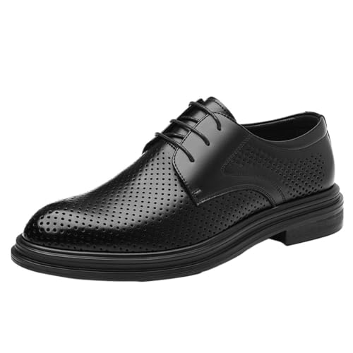 Men's Breathable Hollow-Out Leather Oxfords Business Casual Dress Shoes Soft Comfortable Perforated Formal Office Shoes
