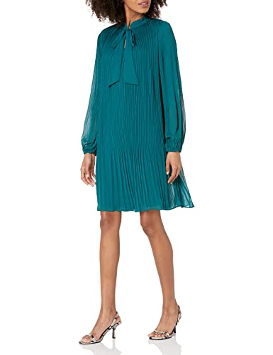 Image of DKNY Womens Long Sleeve Tie Neck Pleated Dress