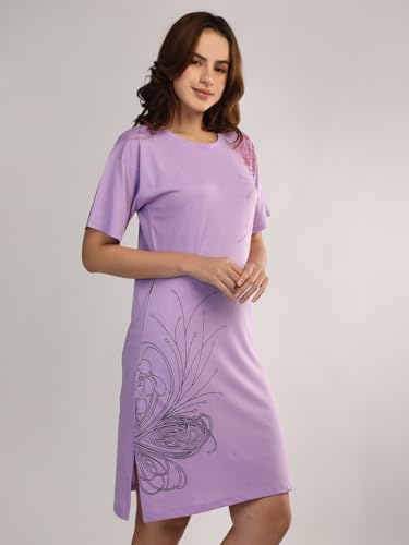 Image of Duchess Cotton Half Sleeve Oversized T-Shirts for Women| Nighty - Loose Fit Tee with Pocket