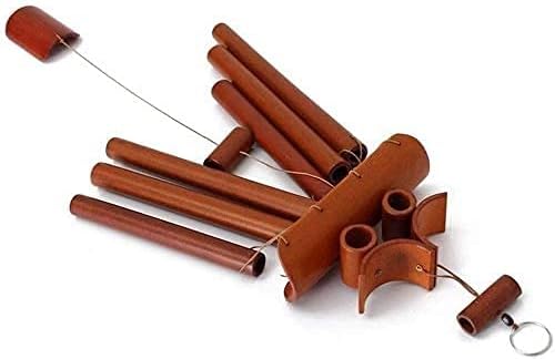 風のチャイム屋外、自然のリラックスしたおいしい音、6つの手彫りの竹のチューブとフックを持つ竹の風チャイム