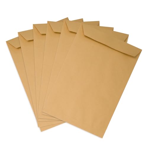 Emerson 50x Versandtaschen DIN B4 Braun 250 x 353 mm 90g braune Versandtaschen groß ohne Fenster gerade Klappe haftklebend Briefumschläge groß Briefkuverts Großformat B4 Briefhüllen Papier Umschläge