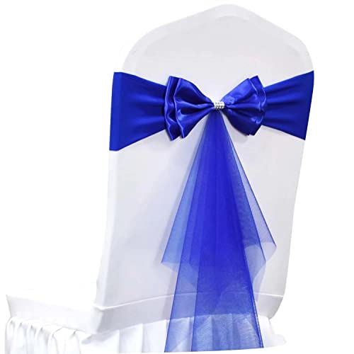 LIZIMI spandex Chair Sashes Chair Ribbons Bows Chair Sashes Stretch Chair Bands Spandex Polyester Bows for Party Hotel Wedding Banquets Decoration (Royal Blue 100 PCS)