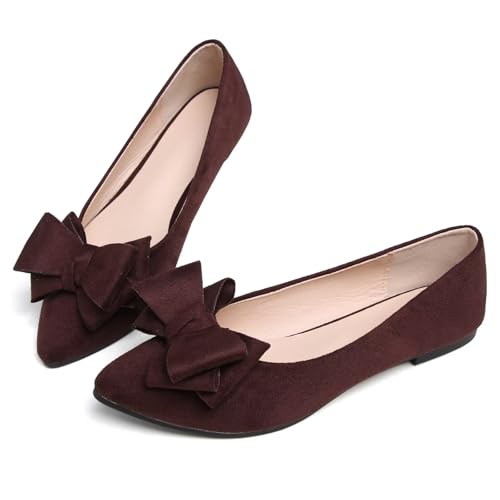 Image of TN TANGNEST Women's Flats Comfortable Dressy Slip On | Pointed Toe Bow Ballet Shoes, Business Casual Office Flats, Suede Flat Shoes