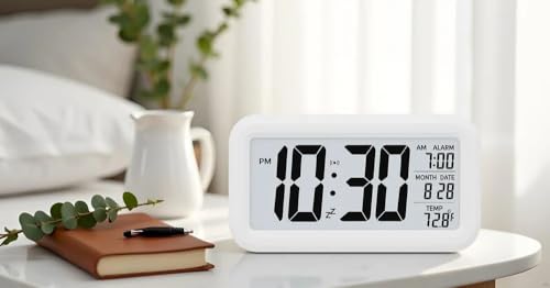 Image of Digital Alarm Clock Table Clock for Students, Home, Office with Automatic Sensor, Date &Amp; Temperature