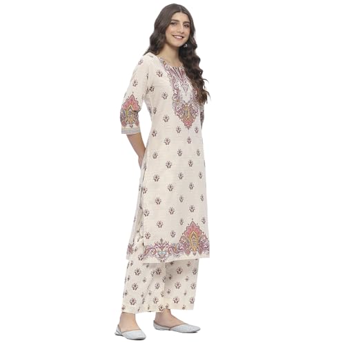 Image of BIBA Women Pure Cotton Printed Straight Suit Set