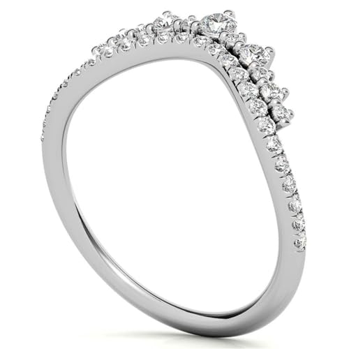 Tiara Moissanite Wedding Band for Women 925 Sterling Silver Gold Plated Chevron Stackable Ring for Her Round Shaped Curved Half Eternity Ring3