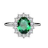 Whoiy Anillo de oro blanco, alianzas de boda, anillos de compromiso de oro auténtico, con esmeralda de 2,5 quilates, anillos de banda de flores para mujer, Metal precioso Piedras preci, Esmeralda