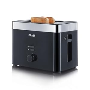 GRAEF Toaster TO62 Schwarz 2-Scheiben Toaster mit Brötchenaufsatz, Sicherheitsabschaltung, Brotscheibenzentrierung und Krümelschublade