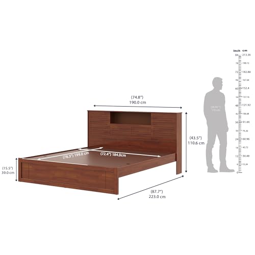 Image of Wakefit Bed | King (78 X 72) Solid Wood Bed Without Storage, 3 Year Warranty | - Aquari - Gold Brown
