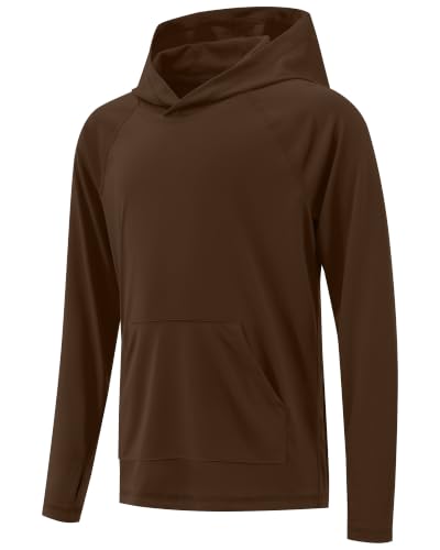 Image of Boys Rash Guard Long Sleeve Hoodie Swim Shirt with Pocket Youth Kids UPF 50+ Sun Protection Fishing Shirts Thumb Hole