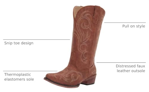 Image of ROPER Womens Riley Embroidered Snip Toe Casual Boots Mid Calf Low Heel 1-2 inch