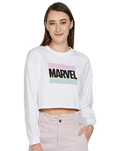 Image of Max Cotton Women Marvel Printed Round Neck Crop Crew Neck Sweatshirt