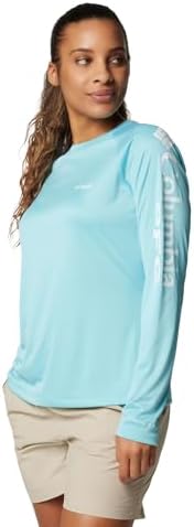 Columbia Womens PFG Tidal Tee II Long Sleeve Sun Protection Shirt, Clear Blue/White Logo, Large - 3
