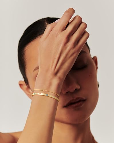 Bracelet for Women - Dainty Stack Bracelets Trendy Adjustable 14K Gold Plated Thin Paperclip Bead Box Satellite Figaro Cuban Link Chain Bracelet Set for Women Waterproof Jewelry Gift