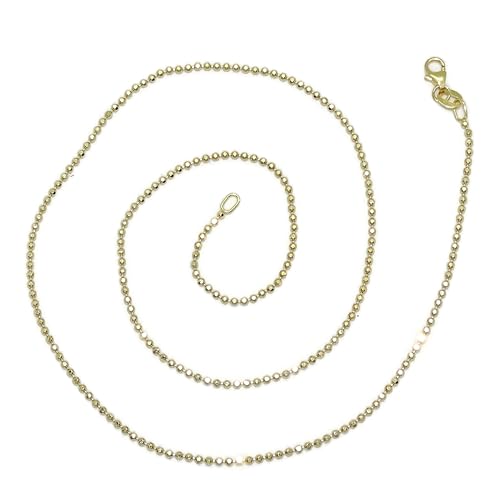 Never Say Never Espectacular y brillante cadena de bolas de oro macizo de 18k para mujer con bolas 1.5 mm, 45 cm de larga, peso 4.65gr de oro de 18k.