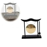 Professional Meditation Desktop Gong with Mallet, Zen Brass Gong with Stable Black Wooden Stand for Office Stress Relief, Traditional Feng Shui Table Ornament for Home Decor & Sound Therapy