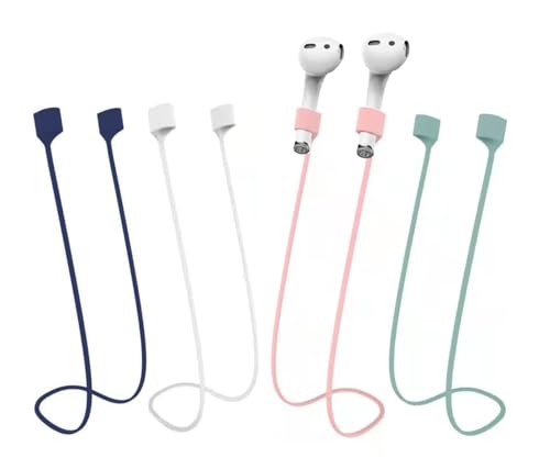 BUISAMG Magnetic Anti-Lost Straps for AirPods, Soft Silicone Sports Lanyard, Neck Rope Cord, Wireless Headphones Anti-Lost Rope (4pcs Blue White Pink Green)