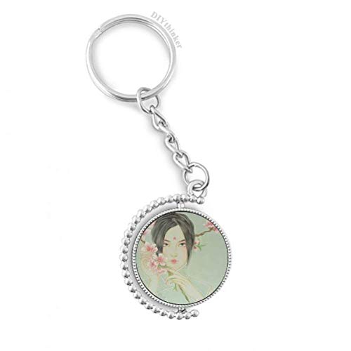 Porte-clé rotatif fleur de pêcher chinoise pour embellir vos sacs et trousseaux