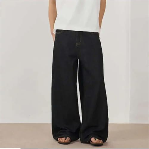 Men's Solid Color Denim Pants American Style Simple Straight Bagyy Bottom Wide Leg Jeans4