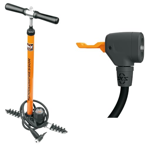 SKS GERMANY RENNKOMPRESSOR E.V.A. Standpumpe & MV Easy Pumpenkopf (Ersatz-Ventilkopf für SKS-Standpumpen, für alle Ventiltypen (AV, SV, DV), Feststellhebel, max. Druck: 16 bar / 232 PSI), schwarz