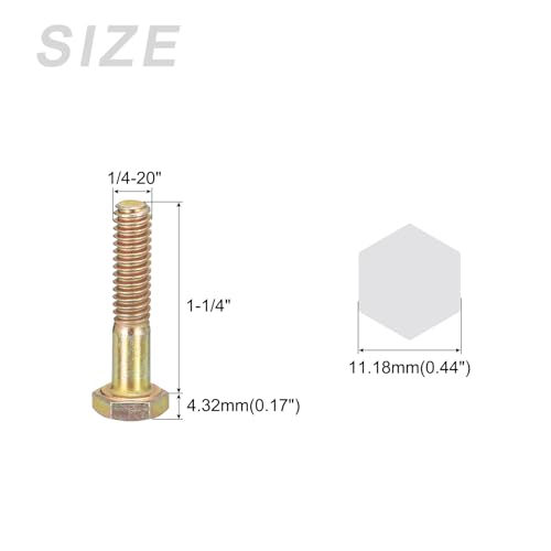 Image of METALLIXITY Hex Bolts (1 /4-20x1-1 /4 inch) 50Pcs, Carbon Steel Zinc Plated, Coarse Thread UNC Hex Head Screw Bolt - for Furniture Repair, Yellow