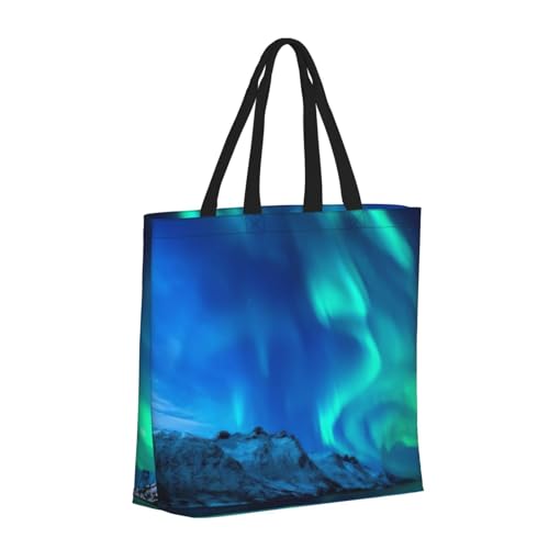 Northern Lights print Tote Bag for Women Reusable Shopping Bag Large Beach Bag Travel Vacation Work2